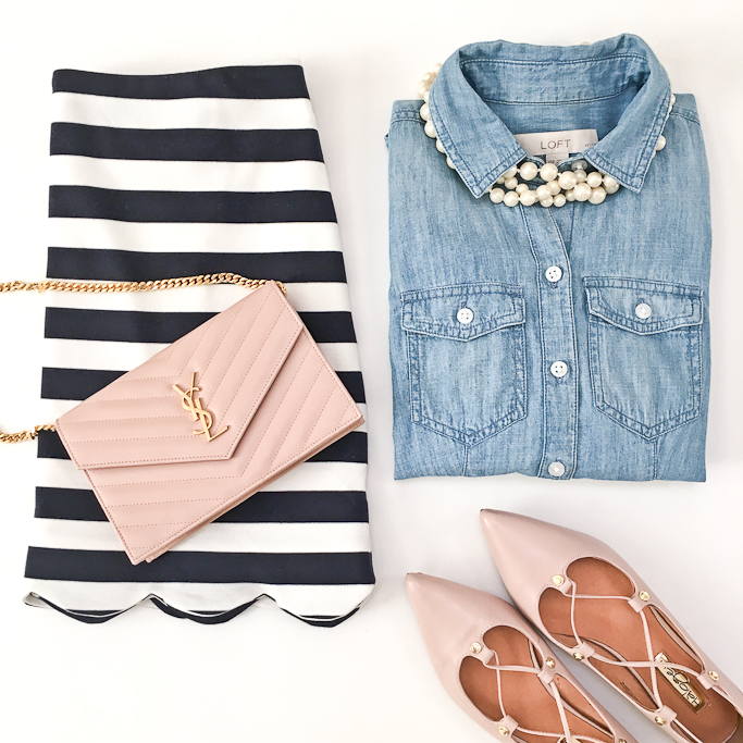 striped scallop skirt ysl saint laurent wallet on chain petite chambray blush lace up flats