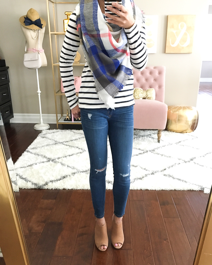 j-crew-distressed-ankle-jeans-stripes-and-plaid-scarf-selfie