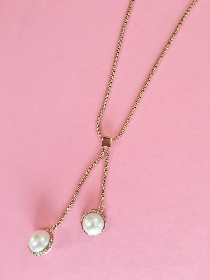 Ann Taylor Pave Pearlized Lariat necklace
