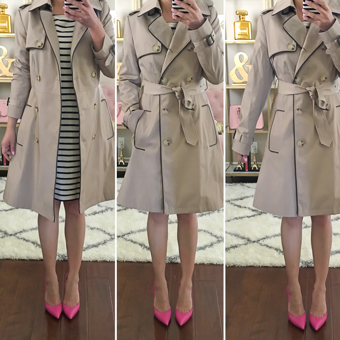 Faux Leather Trim Trench Coat
