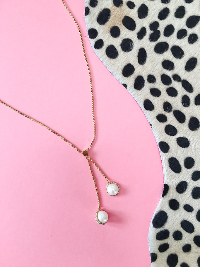 Ann Taylor pave pearlized lariat necklace