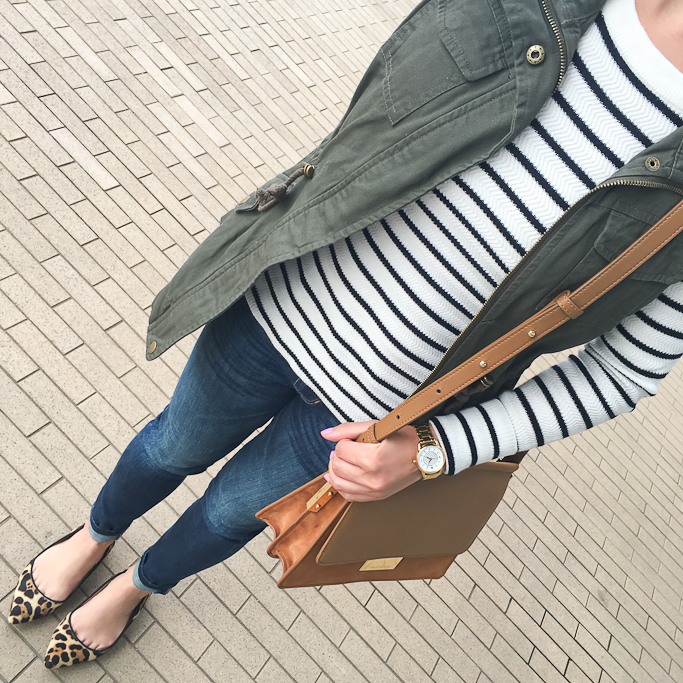 american-rag-utility-vest-vince-camuto-abril-shoulder-bag-maison-jules-striped-elbow-patch-sweater-banana-republic-skinny-ankle-jeans-j-crew-leaopard-viv-flats-over-the-head