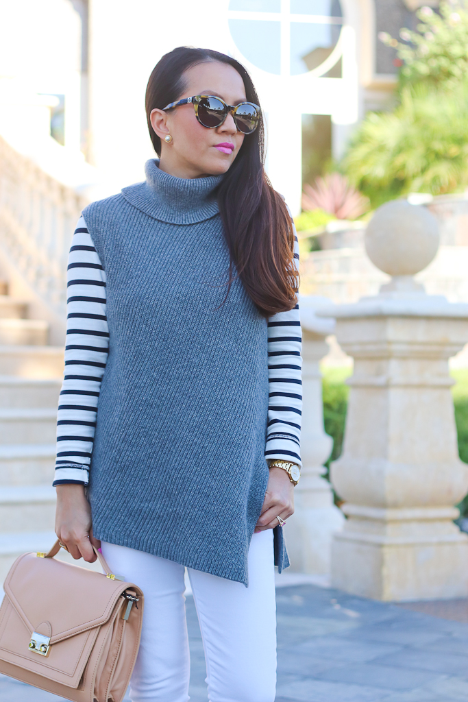 Asymmetrical Sleeveless Tunic Sweater and Stripes | Stylish Petite