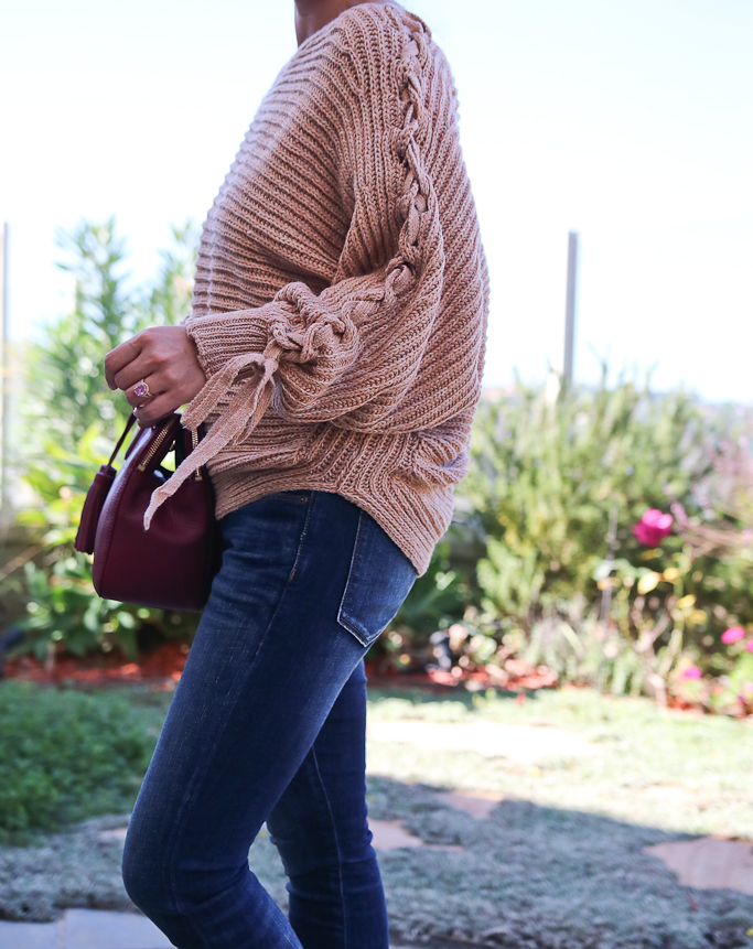 Lace up sleeve sweater