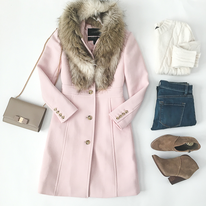 j-crew-lady-day-coat-in-subtle-pink-j-crew-000-petite-sizing-ann-taylor-cable-knit-sweater-loft-petite-jeans-ferragamo-miss-vara-bow-mini-bag-vince-camuto-franell-ankle-booties-faur-fur-stole