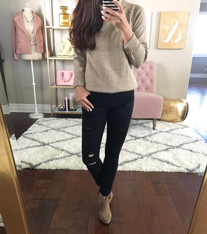 express-distressed-black-jeans-and-tan-sweater