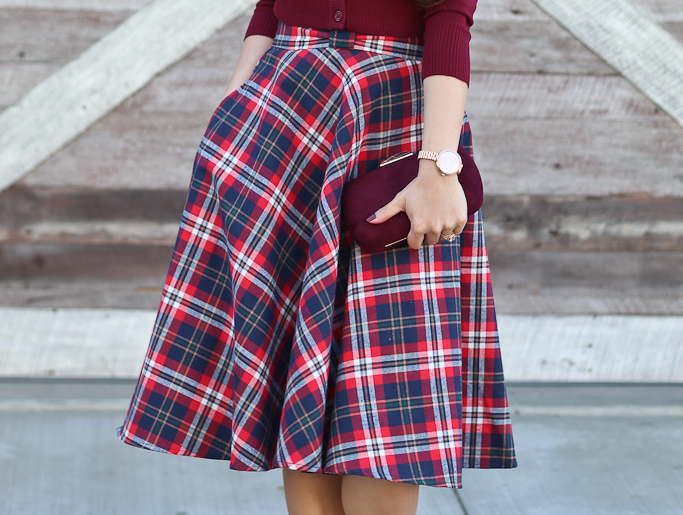 Cropped Cardigan and Plaid Midi Skirt - Stylish Petite