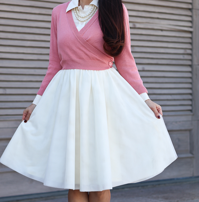 Modcloth it's a wrap cardigan in blush, Modcloth Tulle of the Trade A-Line Skirt in Cream