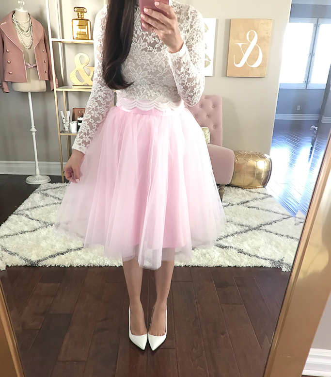 H&M Lace crop top, Space 46 Boutique pink blush tulle skirt