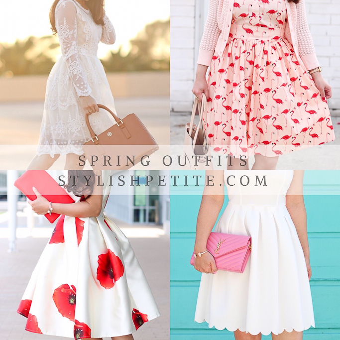 Spring outfit ideas, flamingo dress, poppy print dress, scallop hem dress, vintage lace dress