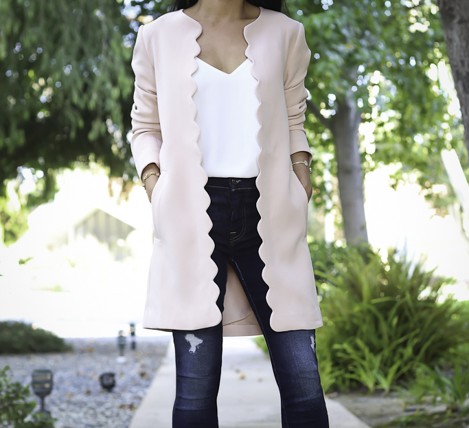 scalloped blazer casual friday outfit jeans