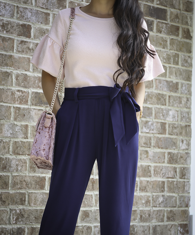 jersey sash pants work outfit bell sleeve top 