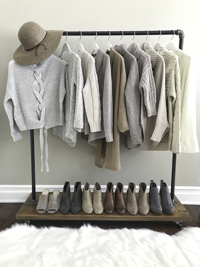 wardrobe rack chunky knit sweaters closet clothing rack ankle booties