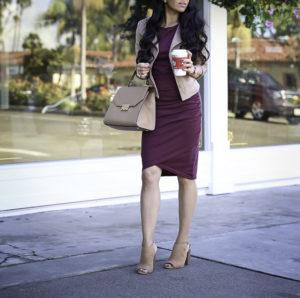 burgundy dress and jacket