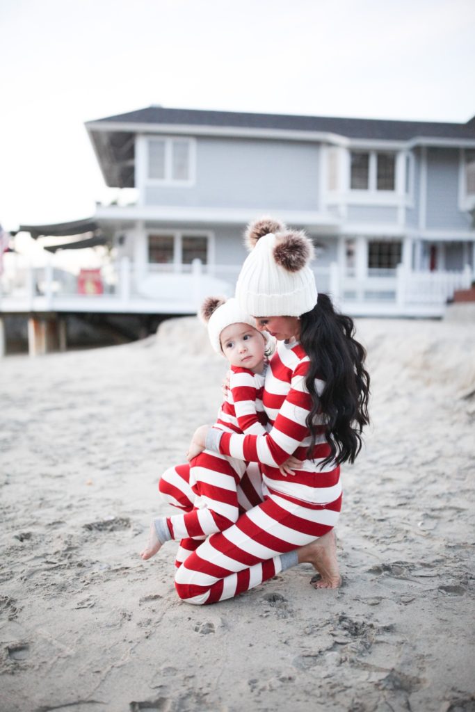 mommy and me matching christmas pajamas beanies holiday outfit