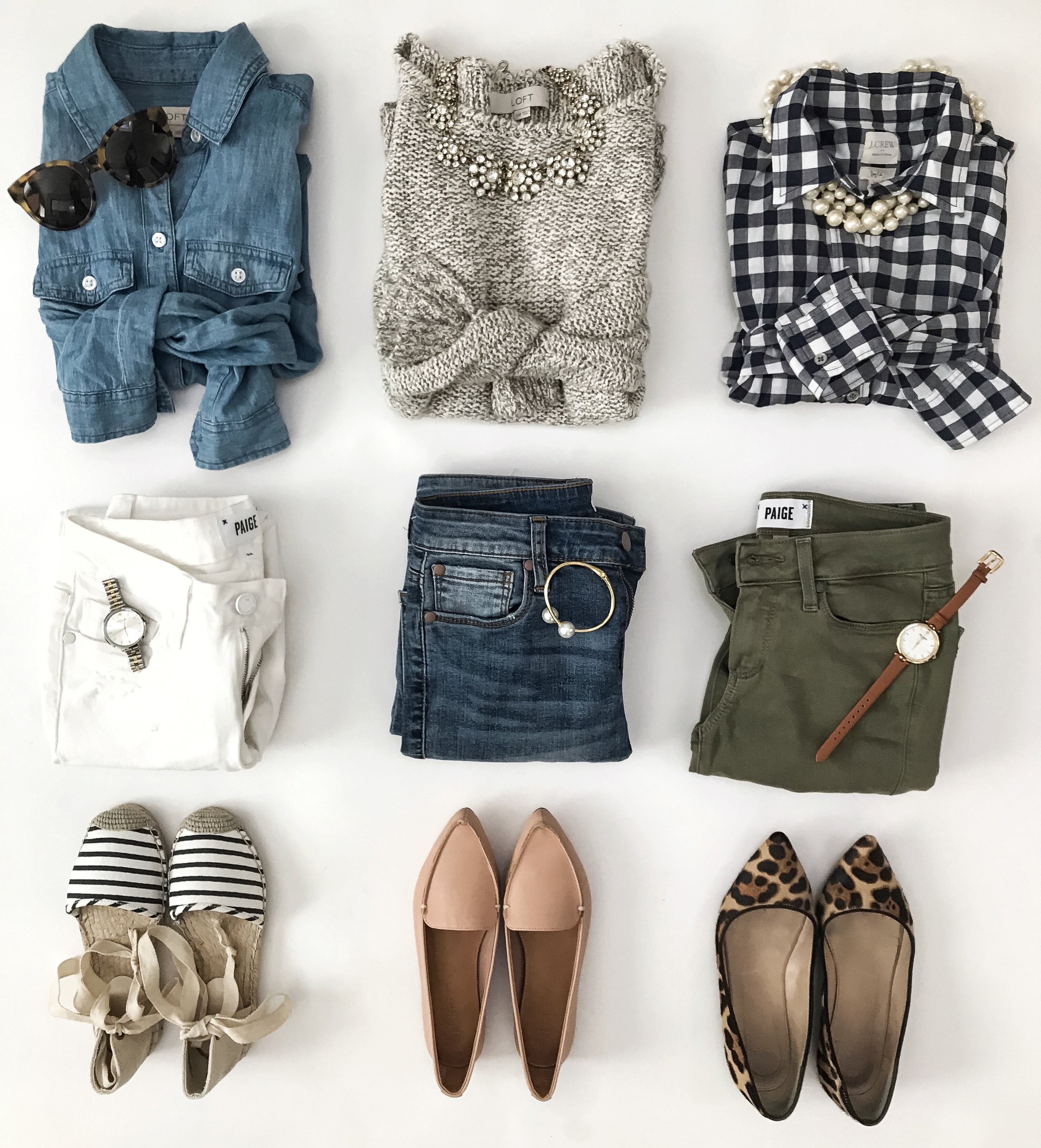 chambray shirt gingham shirt striped espadrilles leopard flats spring outfits