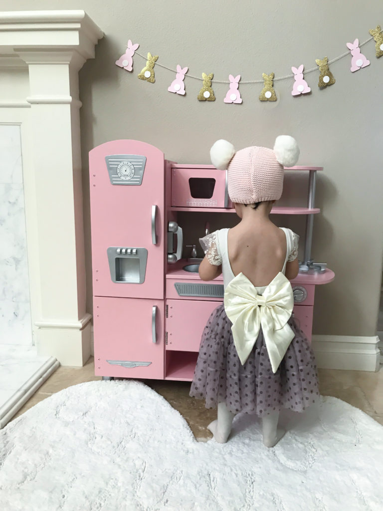vintage pink play kitchen polka dot tulle skirt pom pom hat bow leotard