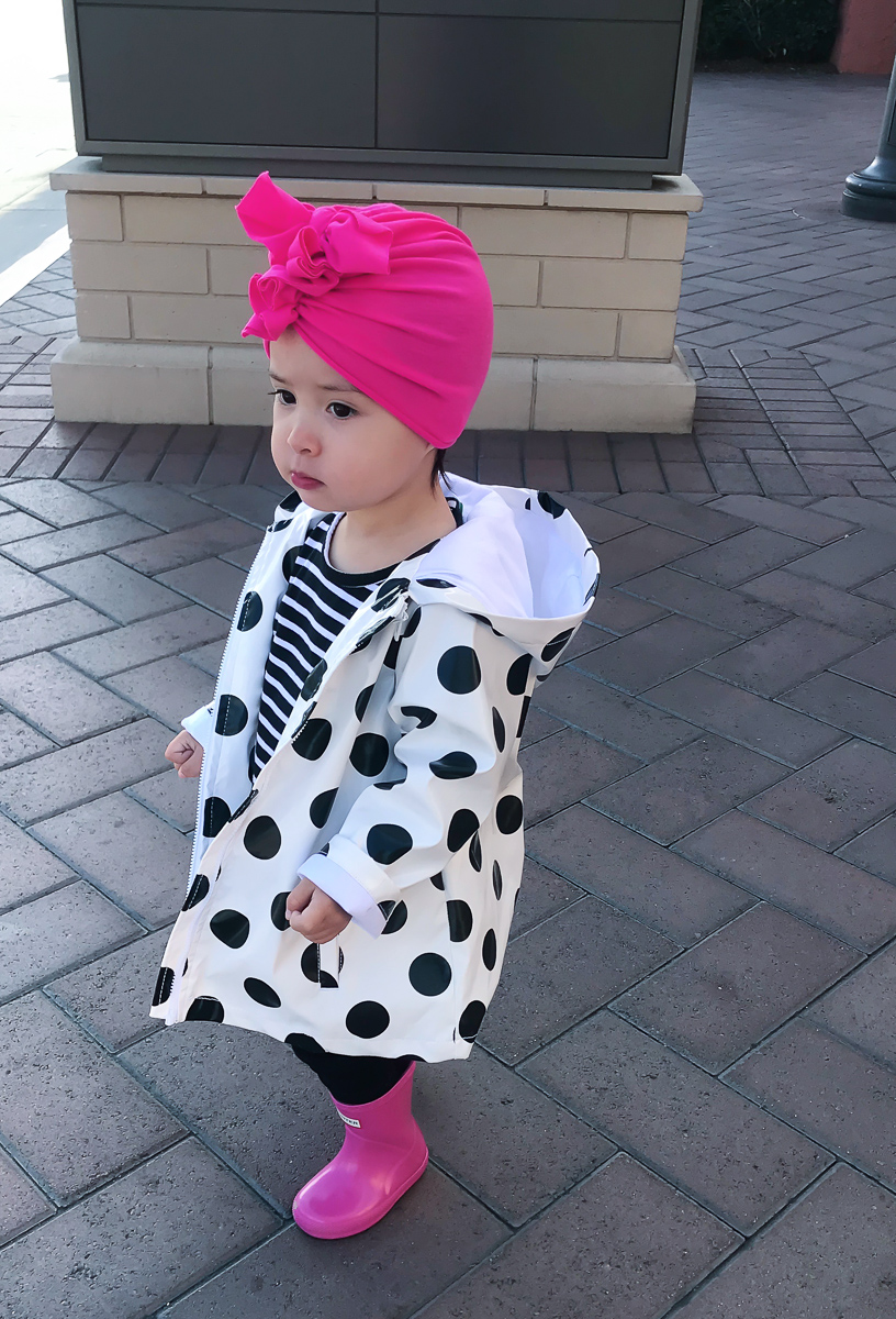 toddler girl polka dot rain coat pink hunter boots turban baby