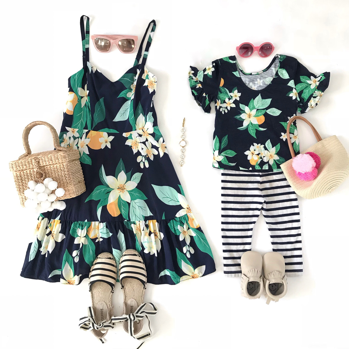 floral dress striped espadrilles mommy and me matching spring summer outfit ideas