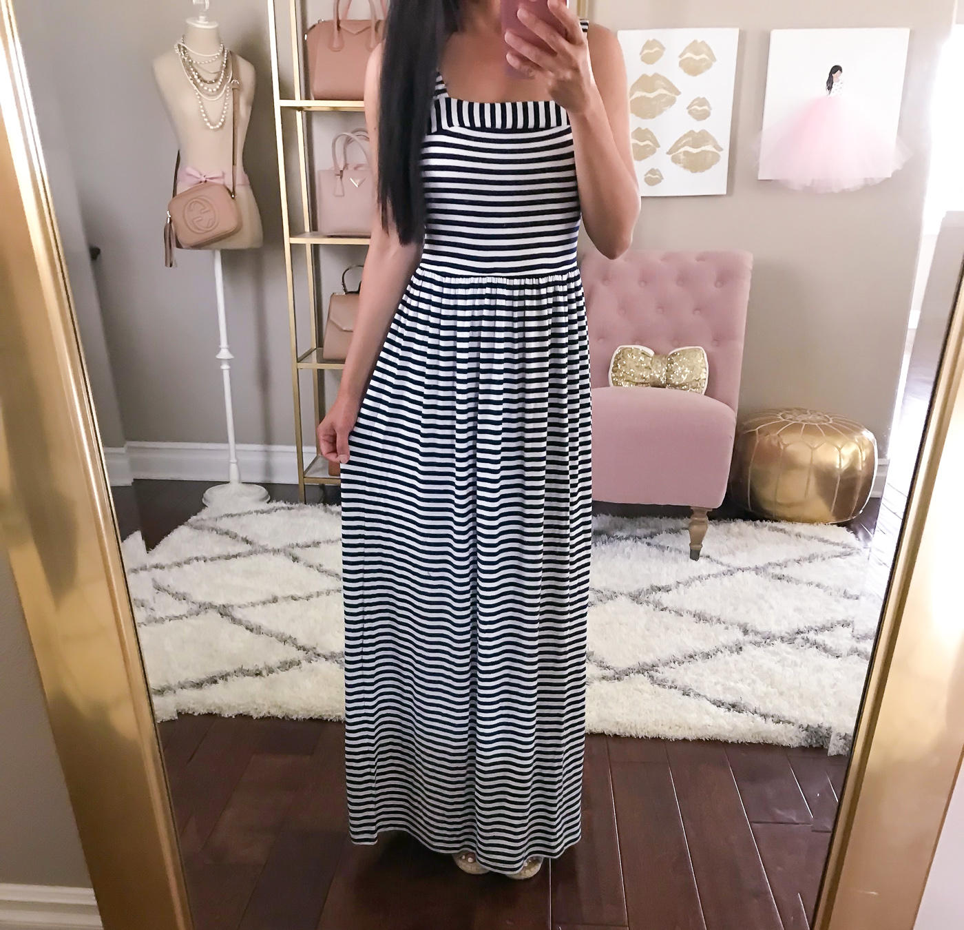 striped strappy petite maxi dress