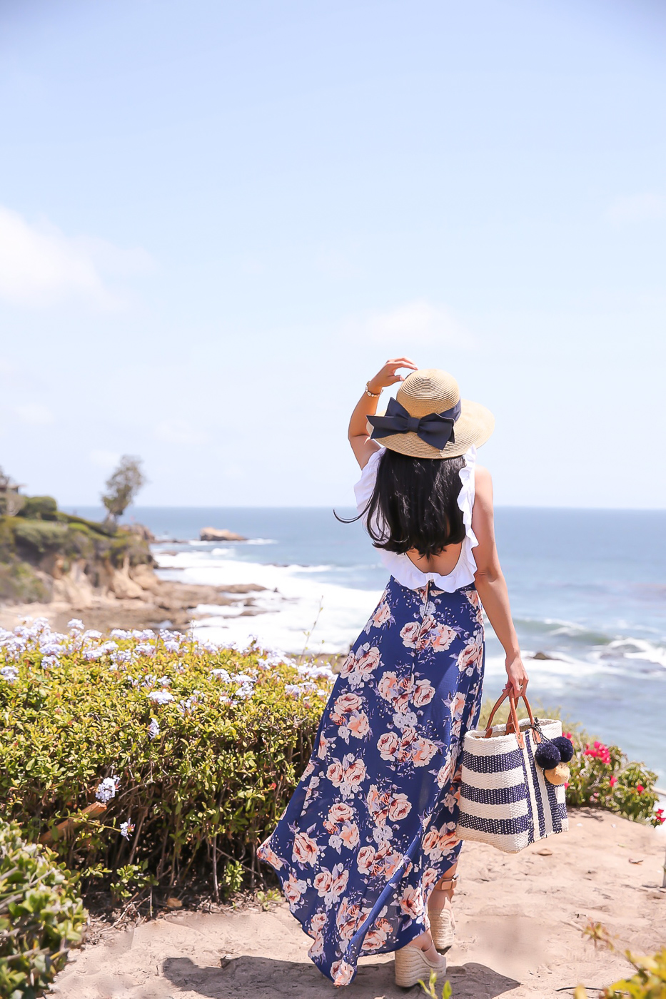 floral maxi skirt ruffle one piece swimsuit bow hat
