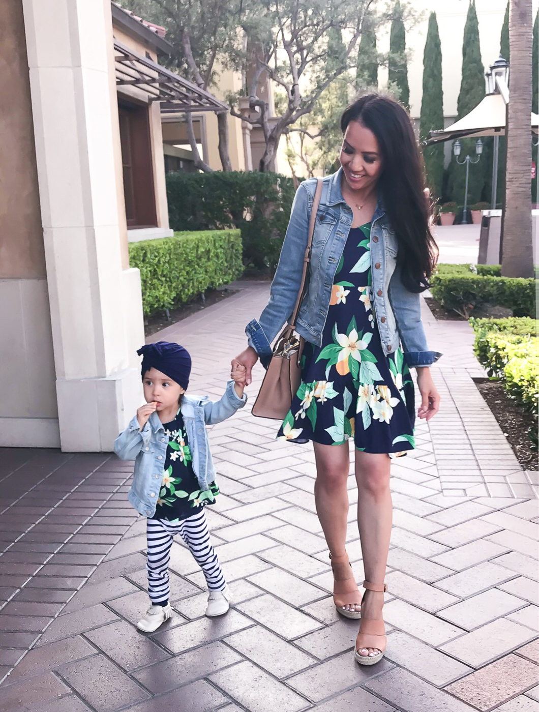 mommy and me matching floral outfits denim jacket summer spring twinning