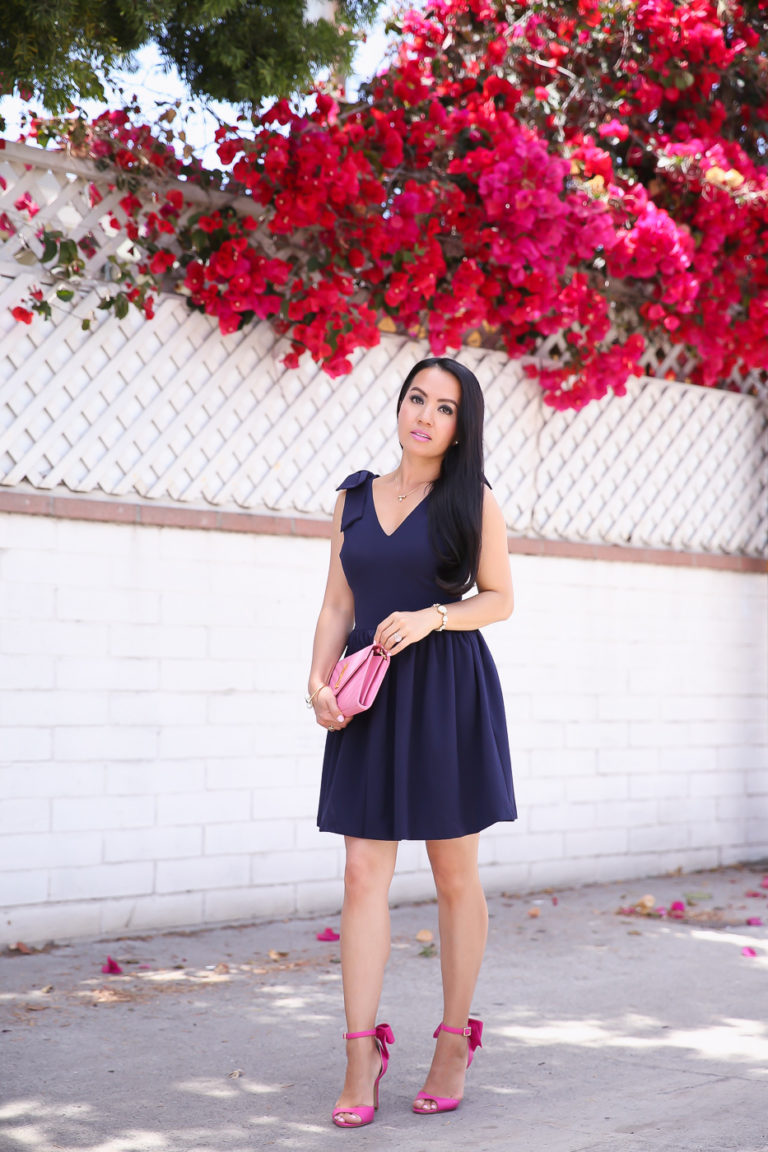 Classic Navy Dress, Bows and Pink - Stylish Petite