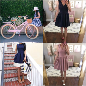 pink cruiser bike bow detail dress summer outfits