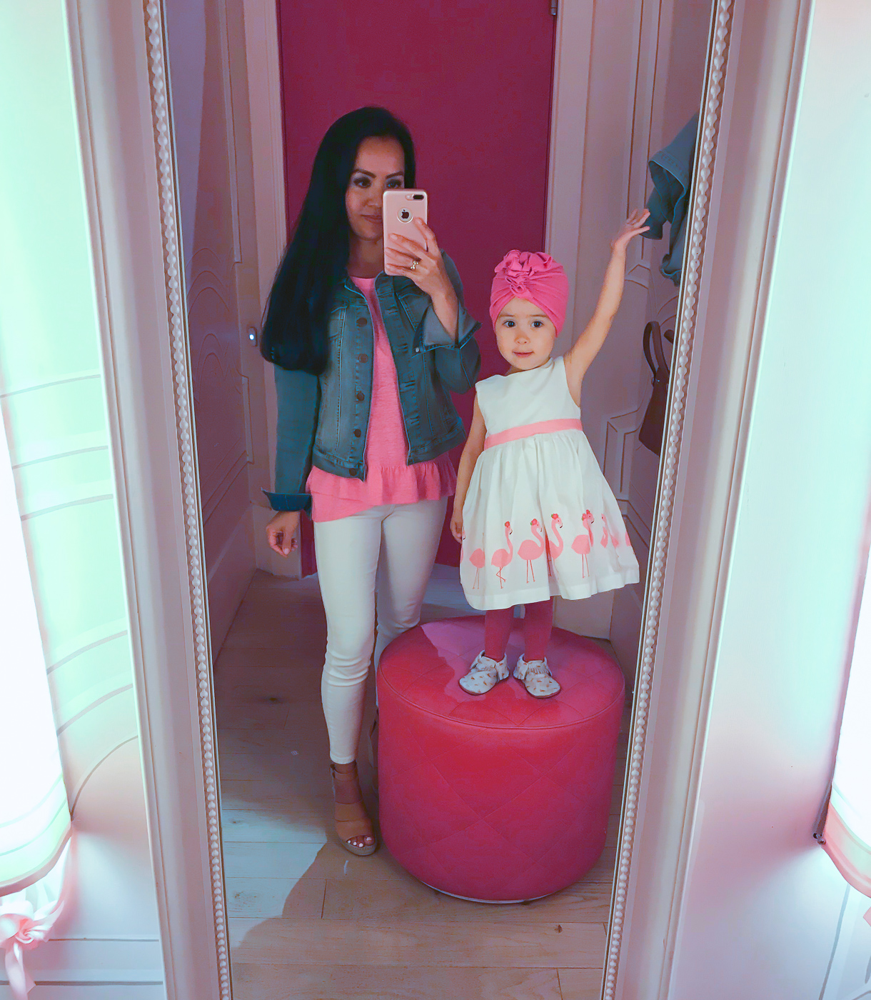 mommy and me flamingo dress pink and white outfit idea