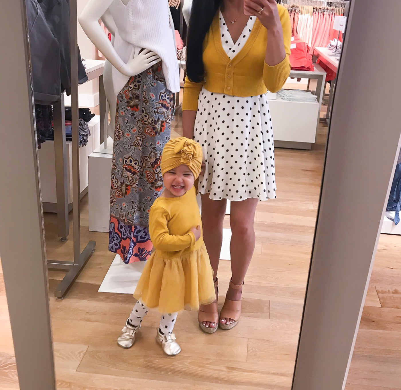 mommy and me mustard and polkadots outfit