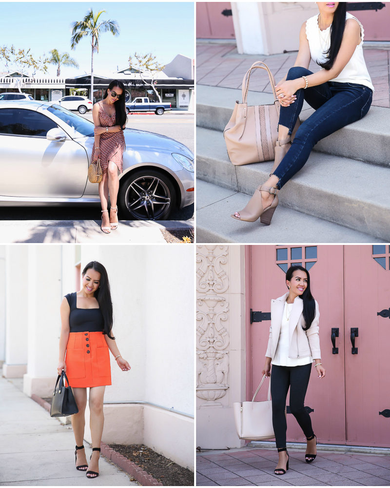 polka dot dress orange mini skirt gray ponte leggings blush moto jacket step hem jeans