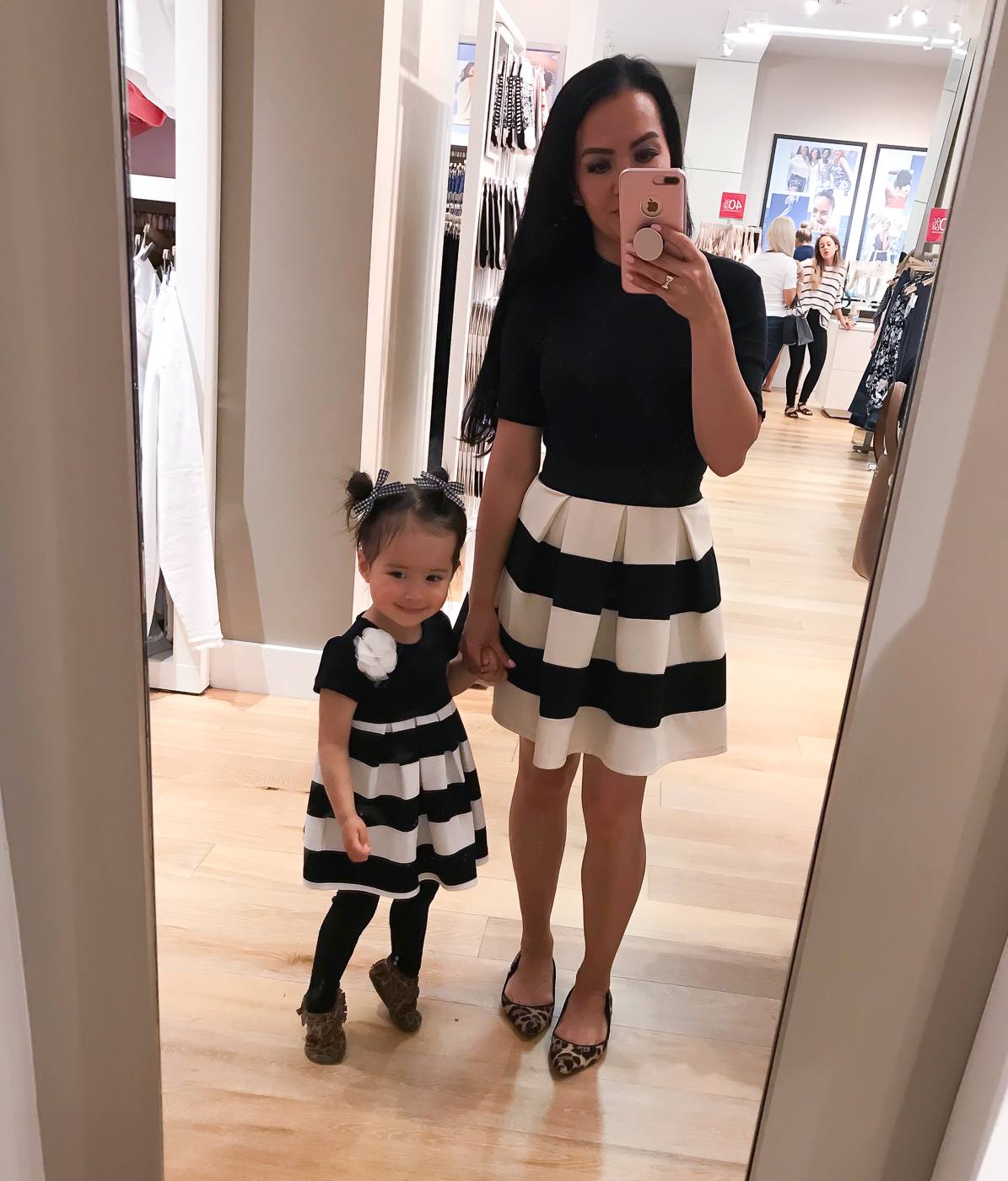 mommy and me matching outfits striped dress leopard flats toddler dress