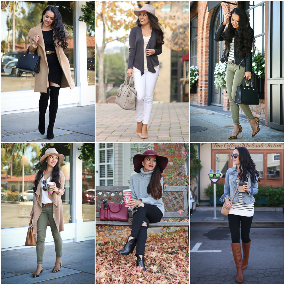fall outfits camel coat olive jeans camel cardigan striped sweater otk boots