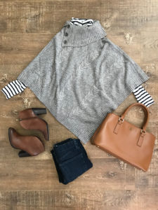 fall outfit gray cable knit poncho petite