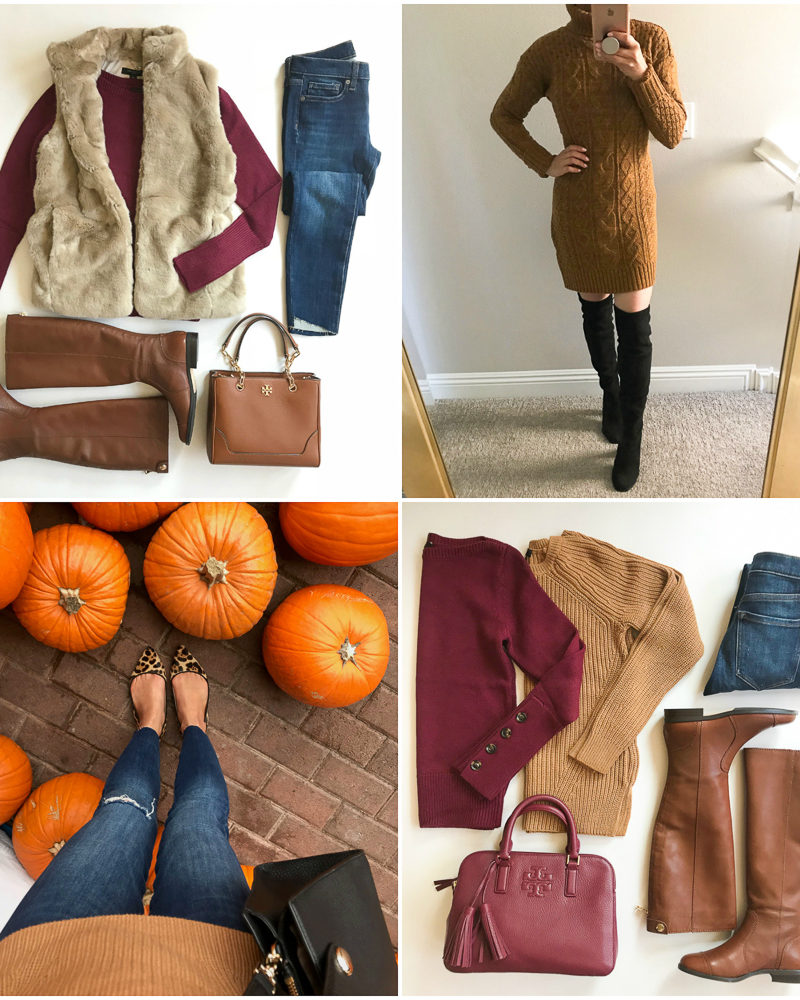 sweater dress faux fur vest coganc boots leopard flats otk boots