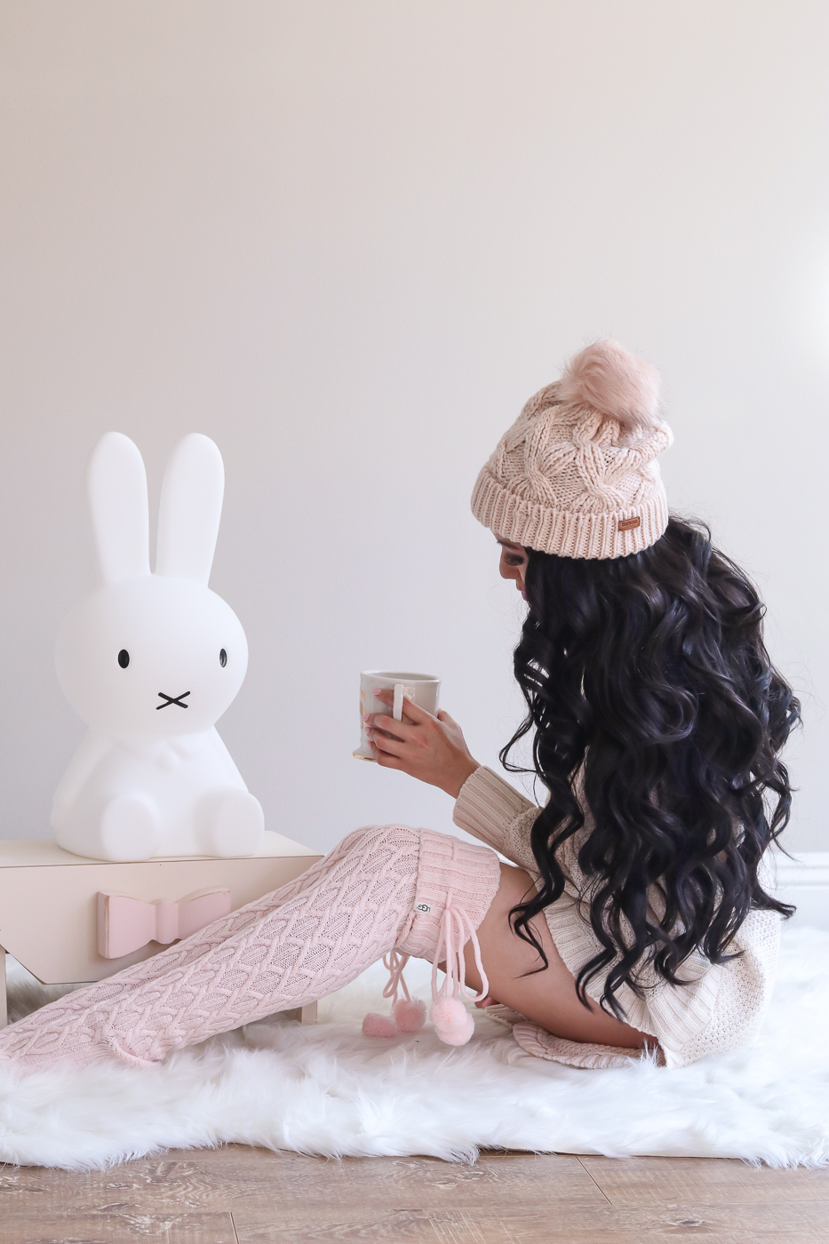 miffy lamp bow bench cable knit over the knee socks pink beanie hair extensions for asian hair