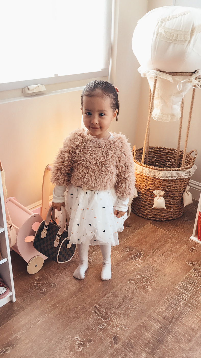 faux fur top polka dot tutu skirt toddler outfit ideas bow shoes