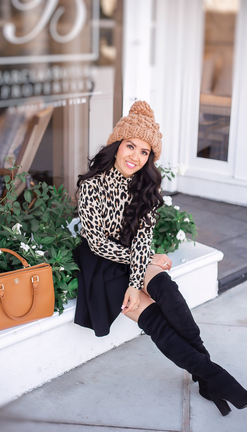 Leopard top bow skirt otk boots