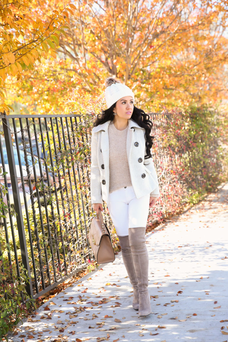 Winter White Outfit Idea + Petite Friendly Peacoat - Stylish Petite