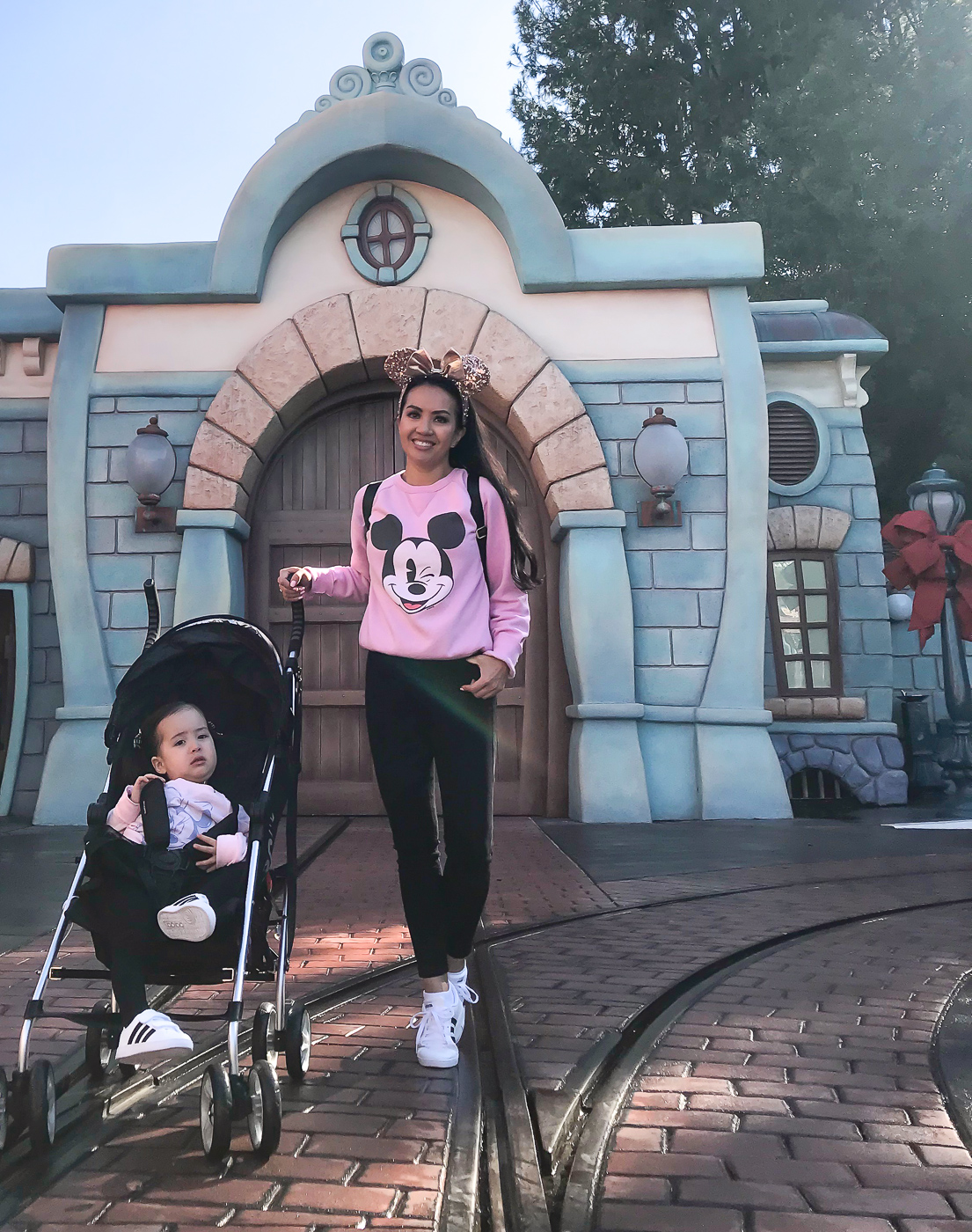 disneyland travel guide pink mickey sweatshirt rose gold minnie ears mommy and me