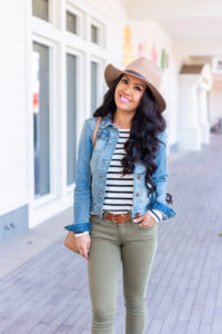 jean jacket with striped shirt
