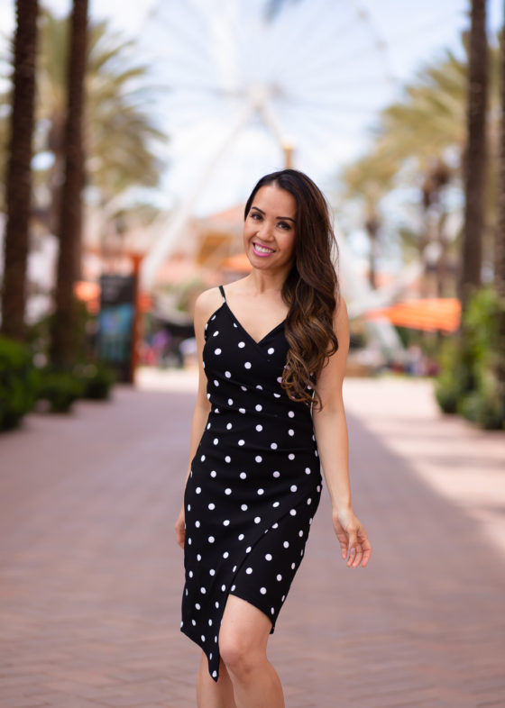 Asymmetrical polka dot dress for $11 | Stylish Petite