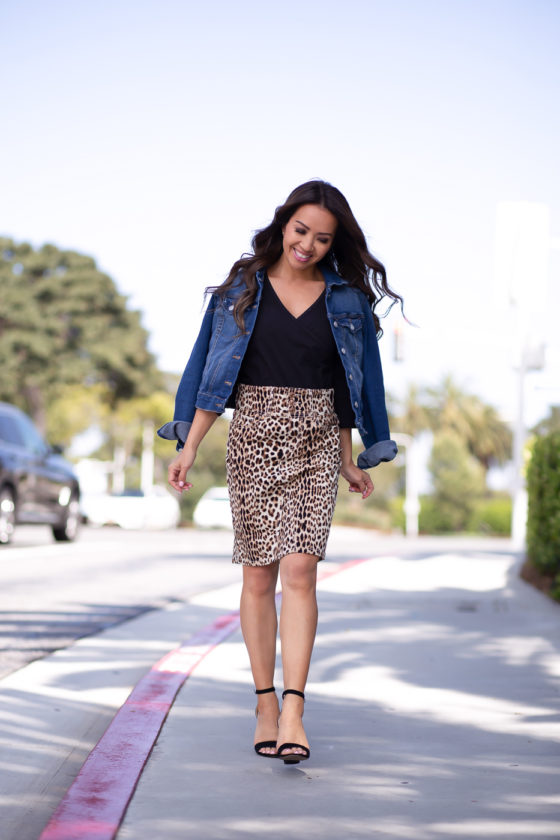 Leopard Skirt + Classic Denim Jacket - Stylish Petite