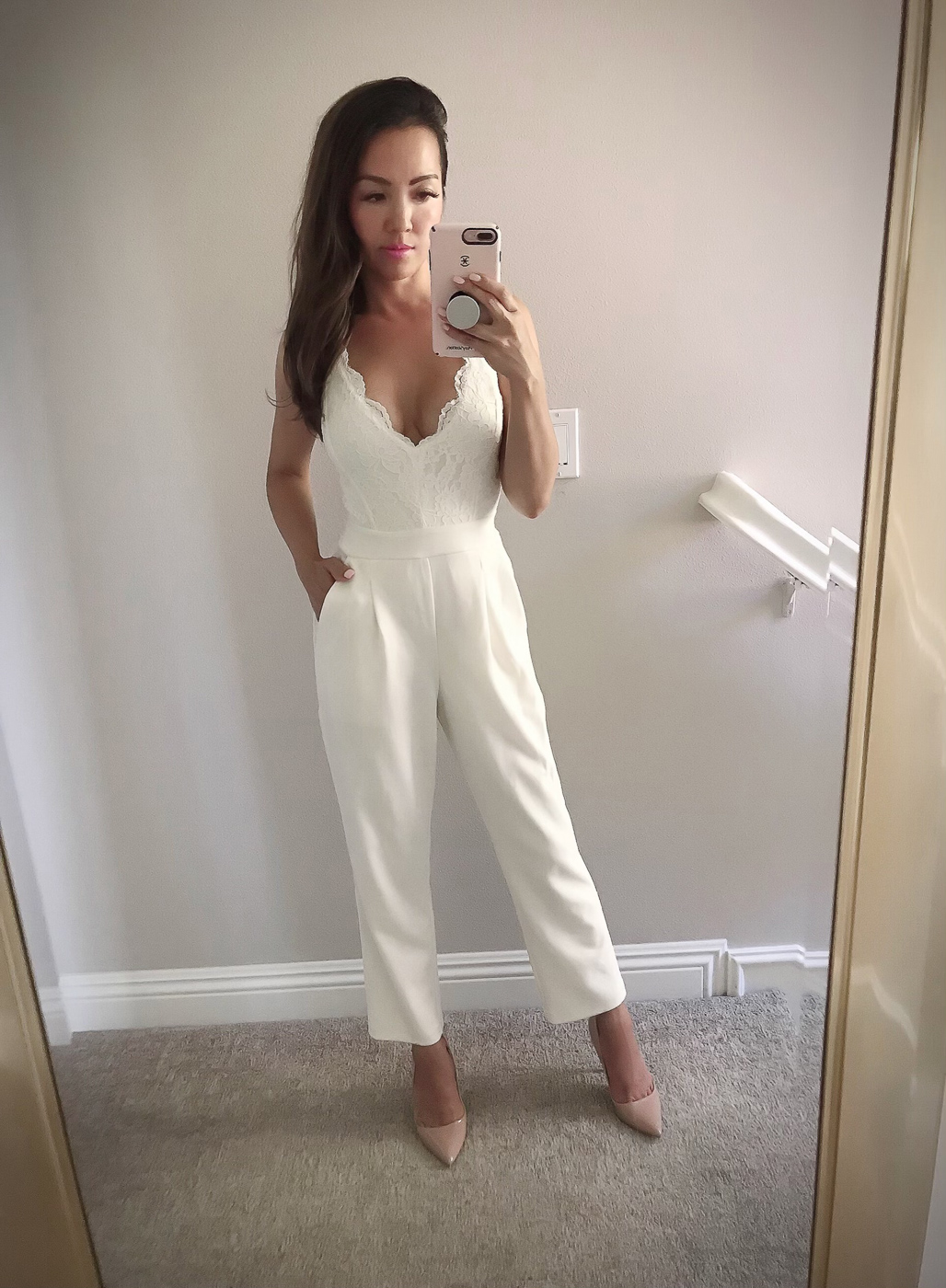 petite jumpsuit white lace summer outfit