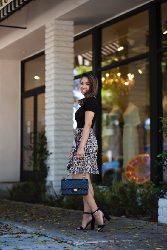 Leopard Wrap Skirt + Black Bodysuit - Stylish Petite
