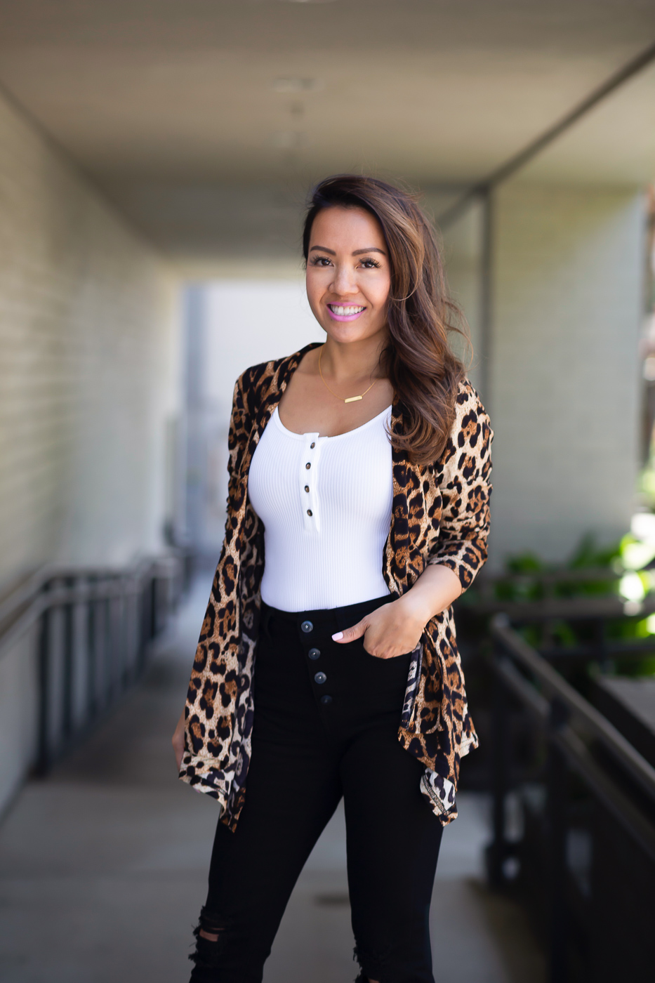 Affordable Fall Outfit: Leopard Cardigan + Distressed Black Jeans - Stylish  Petite