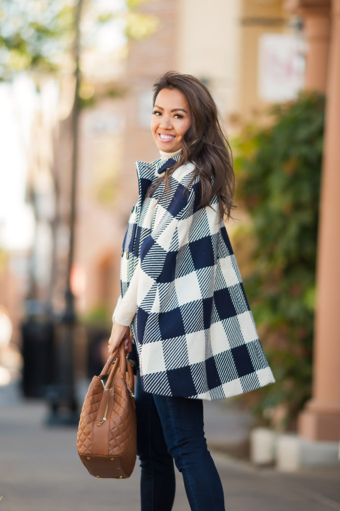 Buffalo Check Cape + Quilted Nappa Leather Tote - Stylish Petite