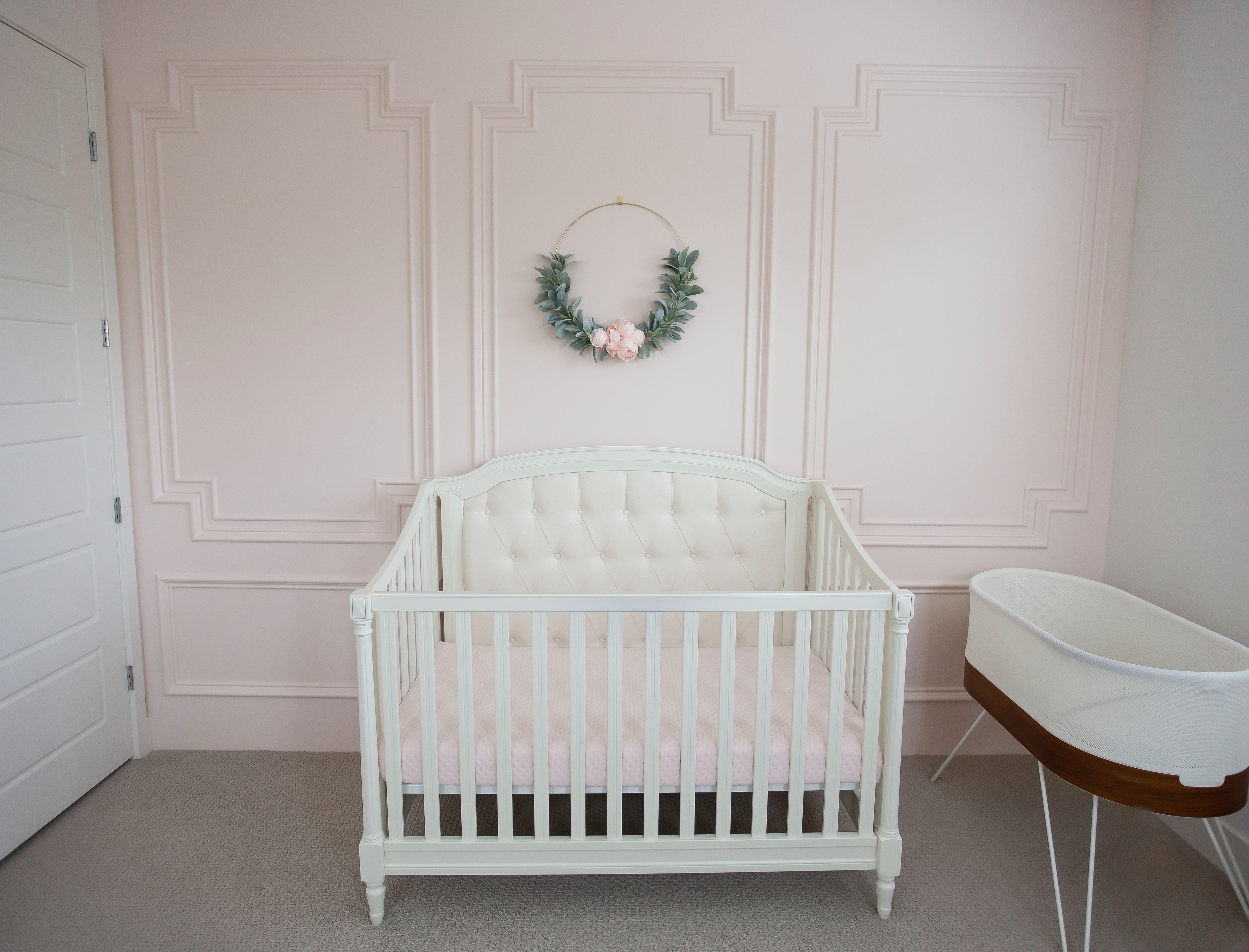 snoo bassinet peony nursery wreath sherwin wiliams intimate white custom wall