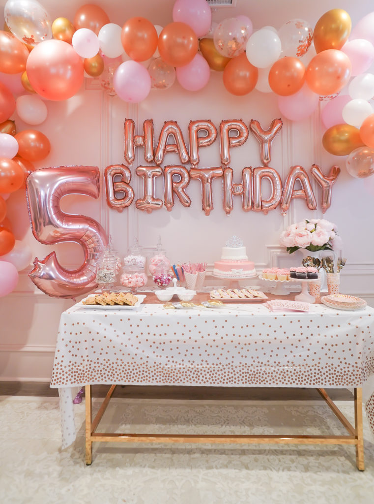 Milan Turns 5 + Rose Gold Balloon Garland + Candy Bar Princess Birthday ...