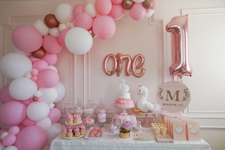 Meadow Ivy Turns One: Swan Theme Smash Cake Birthday Party - Stylish Petite